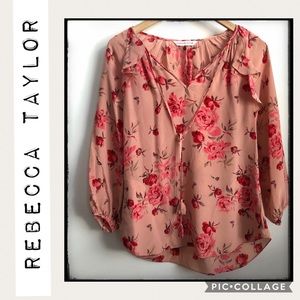 Rebecca Taylor Ling Sleeve Floral Silk Blouse Size 2 🌹